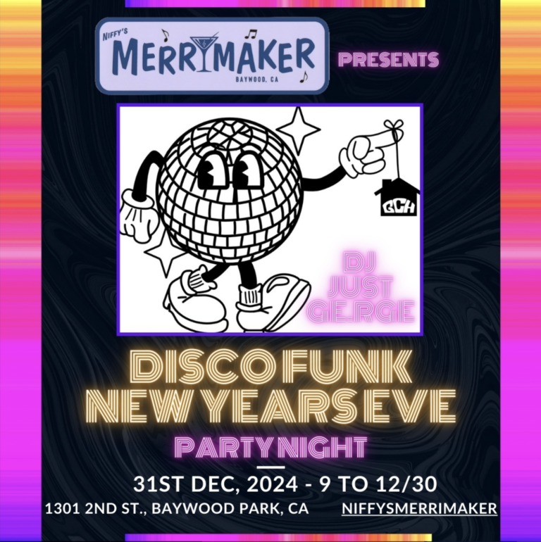 event flyer for new years eve at niffy's merrimaker. just ge.rge will be playing from 9PM-12:30AM on december 31.